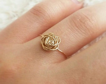 Gold Rose Ring • 14k Goldfill Ring • Dainty Wire Rose Ring • Wire Jewelry • Delicate Band Ring • Handmade Jewelry • Friendship Flower Ring