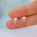 Triangle opal stud earrings, sterling silver post, white opal earrings, chevron studs, rainbow earrings, blue, green pastel pink opal studs