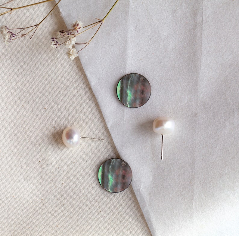 June birthday gift elegant wedding pearl earrings bridesmaids gift black shell earrings pearl statement studs Pearl Front Back Earrings