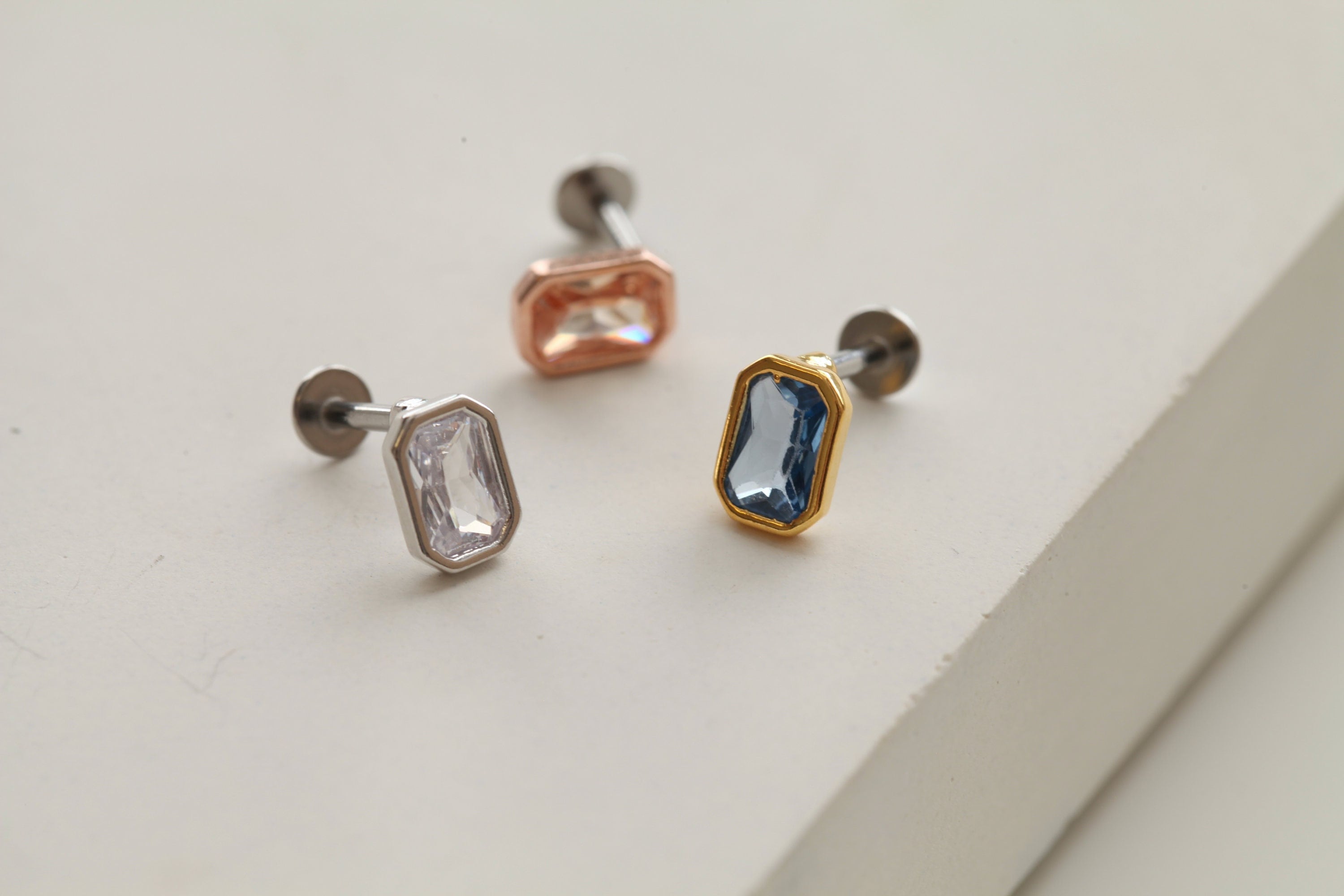 16g 18g 20g Rectangle Studs • Screwback Labret • Threadless Conch