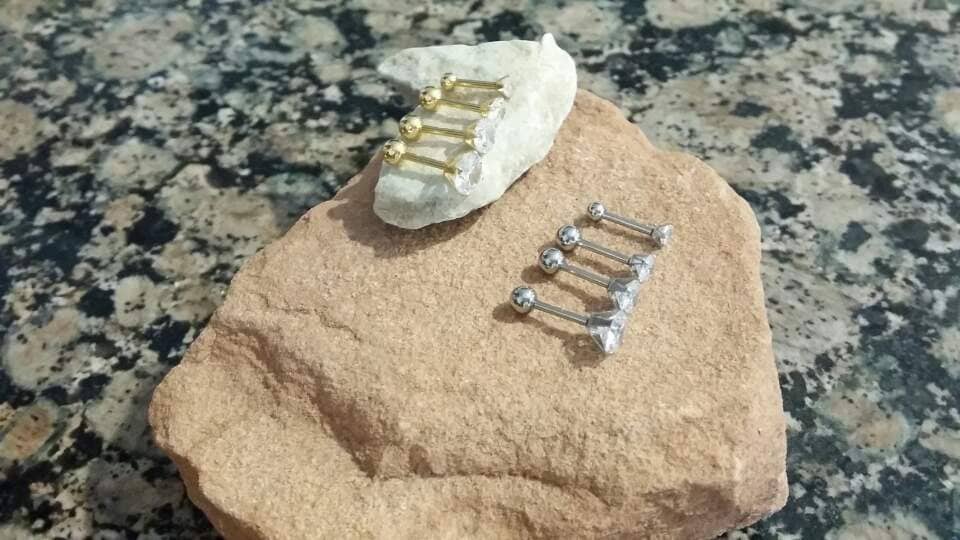 16g Clear Stone Cartilage Earring Triple Helix Stud Set Etsy