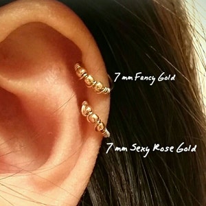 Cartilage Earring • 14k Goldfill • Tiny Hoops • Gold Cartilage Hoop Earrings With Beads • Helix Piercing • Nose Ring • Snug Endless Hoop