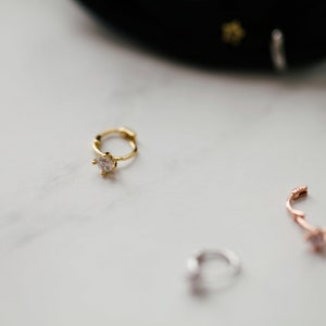 Tiny Diamond Ring Hoop 925 Silver Cartilage Hoop For Sensitive Ears Gold Tragus Piercing Simple Helix Hoop Clip Ring for Babies Kids image 3
