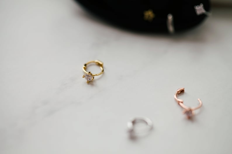 Tiny Diamond Ring Hoop 925 Silver Cartilage Hoop For Sensitive Ears Gold Tragus Piercing Simple Helix Hoop Clip Ring for Babies Kids image 3