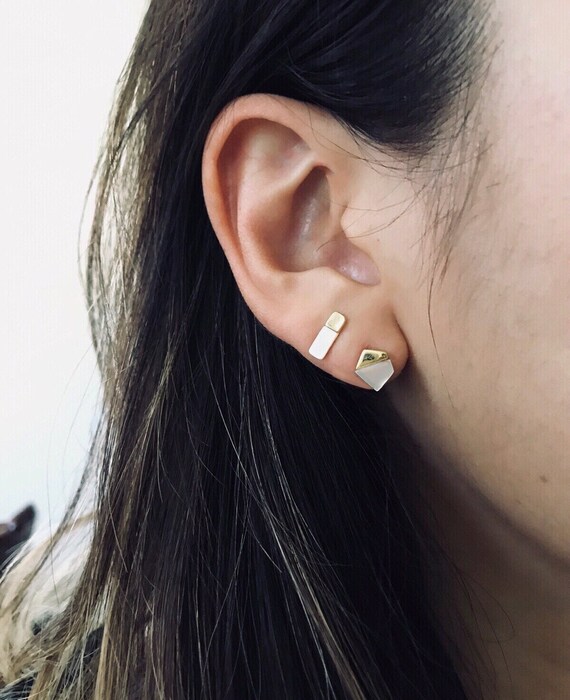 Orecchini A Bottone A Barra Piccola In Argento Sterling - Foto 9