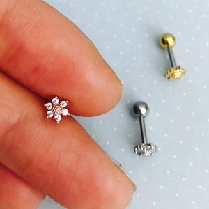 Mini Sunflower Cartilage Earring 18g Tragus Threadless Pushback Dainty Flower Barbell Helix Daith Labret Tiny Flower Conch Earring image 3
