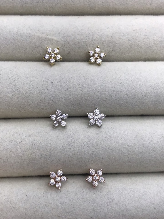 Small Flower Stone Earrings Dainty Flower Studs Tiny Flower Earring Cute Wedding Gifts for Her Baby Shower Gift Bridesmaids Gifts Etsy