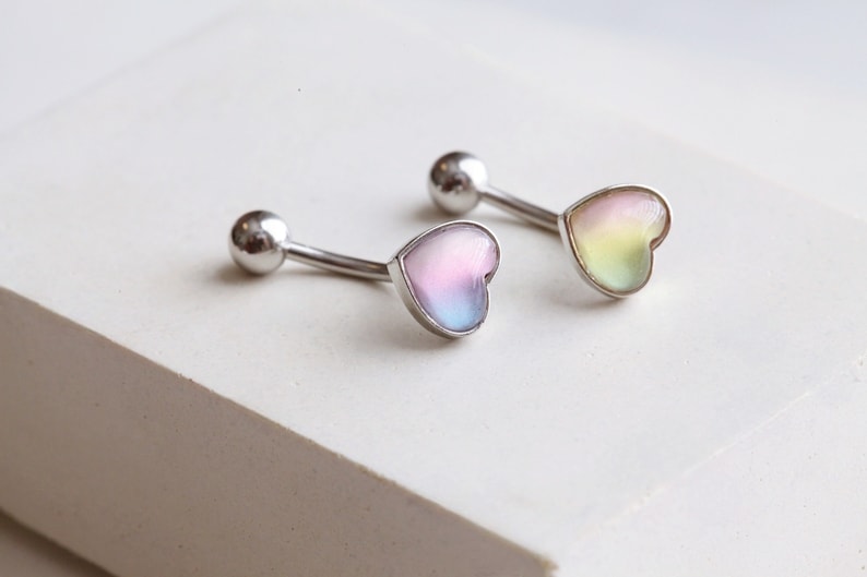 Bubble Heart Belly Button Ring Floating Navel Ring Y2K Silver Belly Ring Dainty Heart Ring Colorful Body Jewelry Postpartum Belly image 1