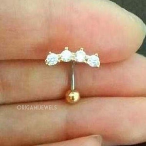 16g Crown Belly Button Ring • 14g Sterling Silver Line Floating Belly Rings • Small Beautiful Gold Crown Navel Ring • Dainty Sparkly Rings
