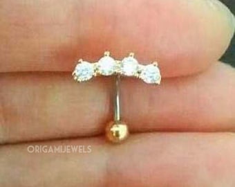 16g Crown Belly Button Ring • 14g Sterling Silver Line Floating Belly Rings • Small Beautiful Gold Crown Navel Ring • Dainty Sparkly Rings