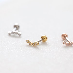 Cz Mini Star Threadless Pushpin Labret Curved Bar Constellation Cartilage Earring Ear Climber Line Helix Earring Small Conch Piercing image 3