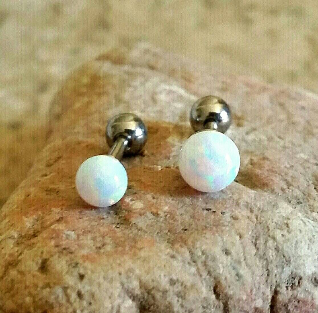 16g Opal Cartilage Earring White Opal Barbell Classic Conch Etsy