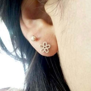 Sterling Silver Flower Earrings • Cute Dainty Studs • Rose Gold Black Silver Pairs • Unique Gifts • Lovely Daily Studs • Simple Floral Stud