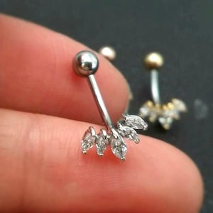 CZ Crown Belly Button Ring Floating Navel Ring Tiara Gold Belly Ring Dainty Crown Navel Ring Belly Piercing Small Belly Jewelry image 3