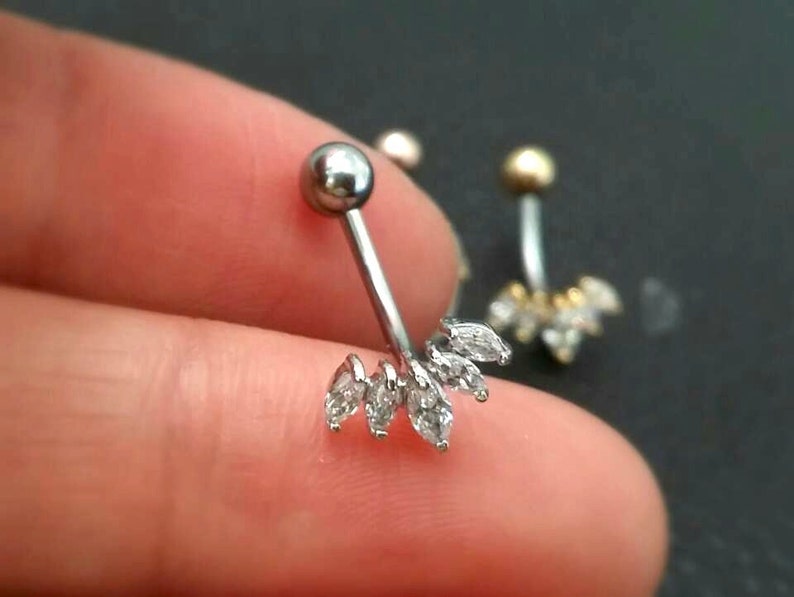 CZ Crown Belly Button Ring Floating Navel Ring Tiara Gold Belly Ring Dainty Crown Navel Ring Belly Piercing Small Belly Jewelry image 3