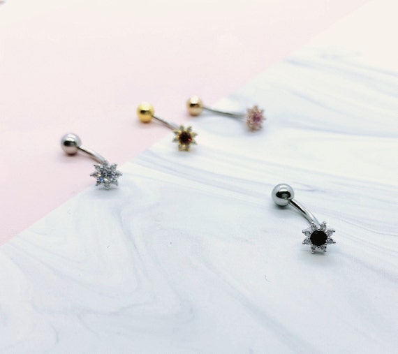 Sunflower Belly Ring Floating Navel Ring Dainty Belly Button Ring