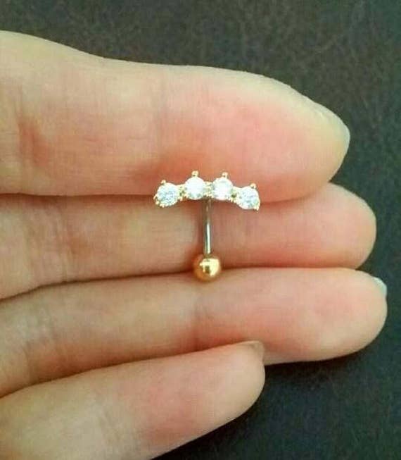 14K Solid GOLD Jeweled CROWN Belly Button Rings Navel Bar Studs Piercing Jewelry