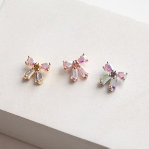 Iridescent Ribbon Cartilage Stud Conch Labret Holographic Bow Threadless Pushback 18g Flat Back Lobe Earring Tie the Knot Piercing image 5