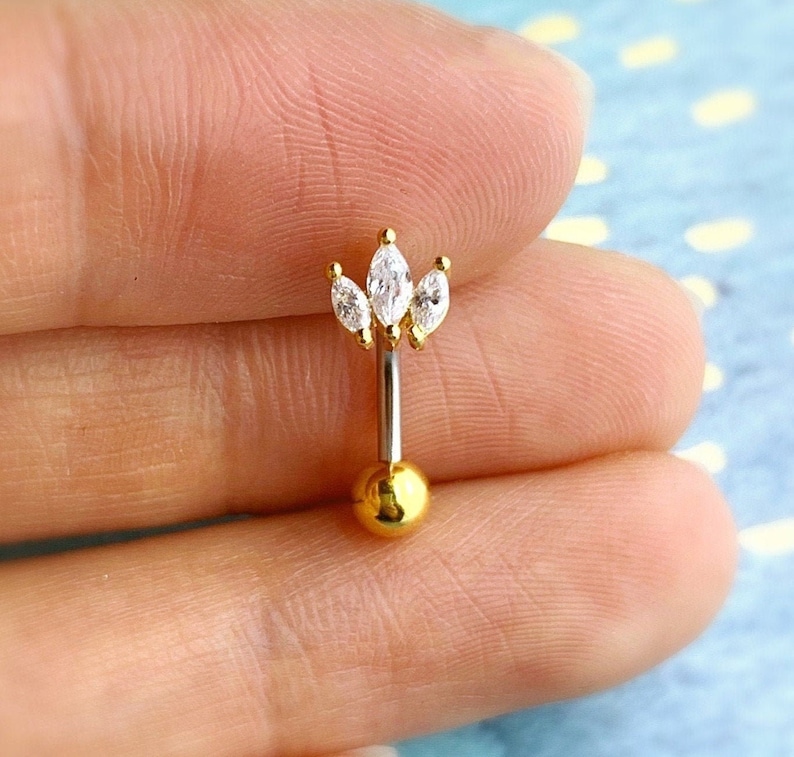 3CZ Crown Belly Button Ring, floating navel ring, dainty belly ring, gold belly rings, small belly rings, belly piercing small belly jewelry 