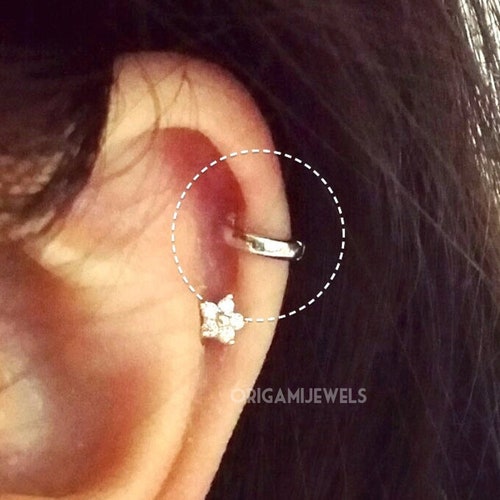 Silver Cartilage Hoop Tragus Piercing Cartilage Jewelry Etsy