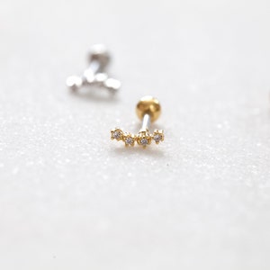 Cz Mini Star Threadless Pushpin Labret Curved Bar Constellation Cartilage Earring Ear Climber Line Helix Earring Small Conch Piercing image 4