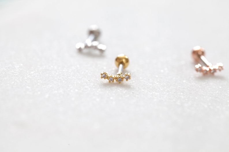 Cz Mini Star Threadless Pushpin Labret Curved Bar Constellation Cartilage Earring Ear Climber Line Helix Earring Small Conch Piercing image 4