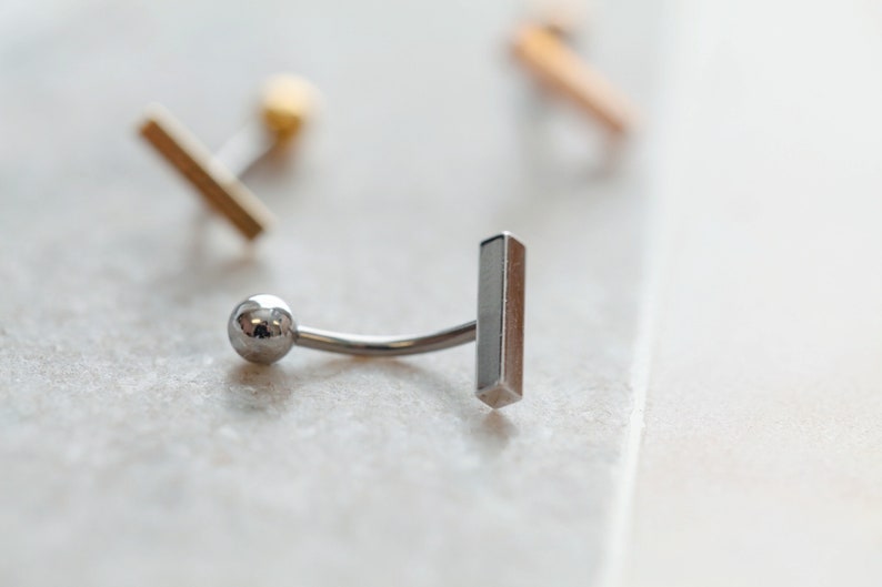 Small Bar Navel Ring Floating Belly Ring Dainty Bar Navel Ring Gold Bar Belly Rings Hypoallergenic 925 Silver Simple Belly Jewelry image 4