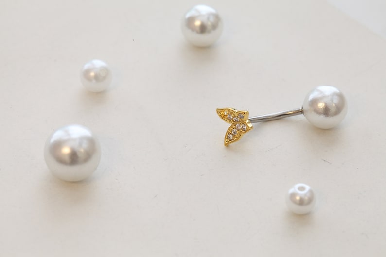 Pearl Add-ons Origami Jewels Belly Rings Pearl Screwbacks Belly Button Piercings Pearl Navel Ring image 2