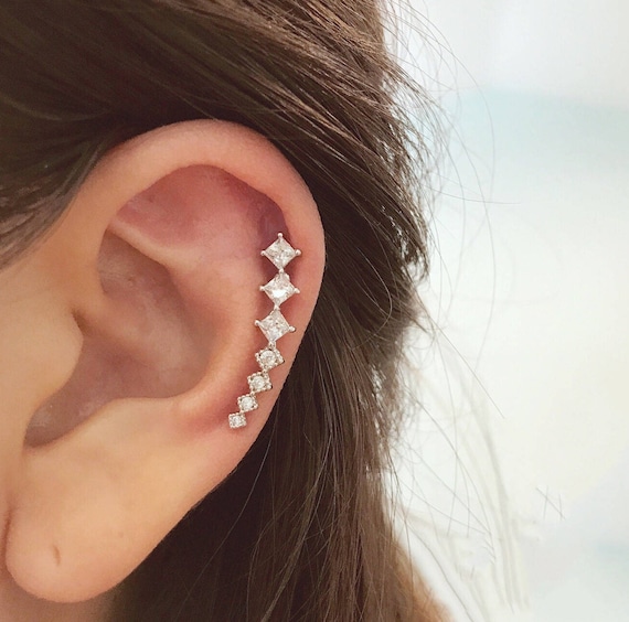 Square Sweep Cartilage Earring Fashion Statement Ear Sweep Ear Climber Labret Threadless Pushpin Screwback Square Line Drop Studs Etsy Canada
