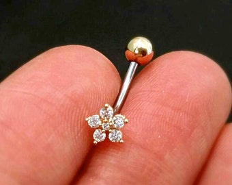 CZ Flower Belly Button Ring, rose gold flower belly ring, gold belly rings, small belly rings naval ring belly piercing belly jewelry