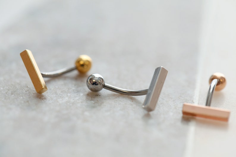 Small Bar Navel Ring Floating Belly Ring Dainty Bar Navel Ring Gold Bar Belly Rings Hypoallergenic 925 Silver Simple Belly Jewelry image 1