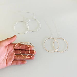 Circle Dangle Threader Earrings Simple Drop Earrings Silver Circle Earrings Gold Earrings Gold Threader Earrings Hoop Ear Threader image 2