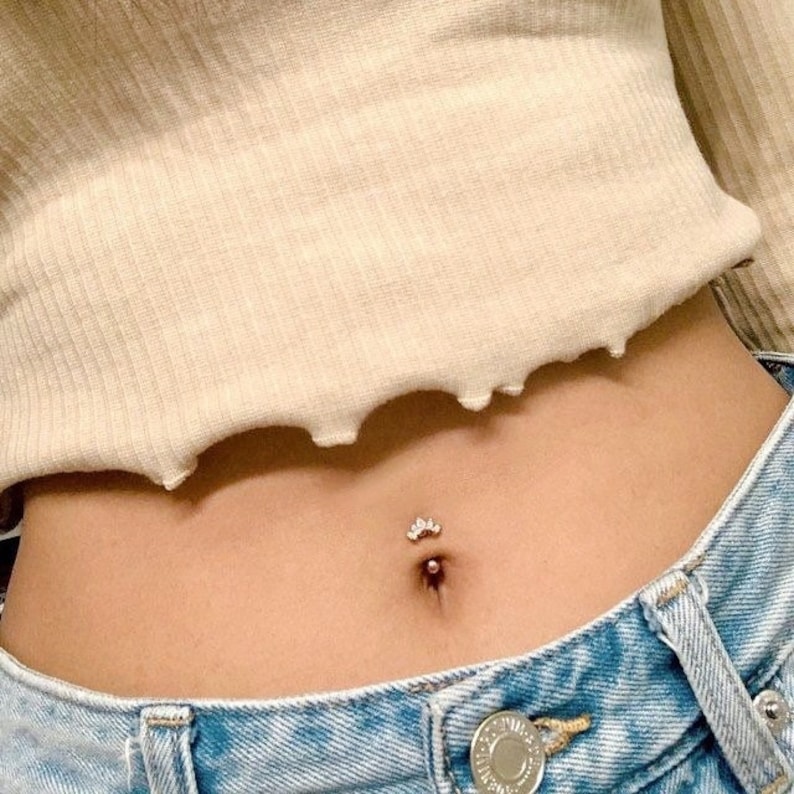 CZ Crown Belly Button Ring Floating Navel Ring Tiara Gold Belly Ring Dainty Crown Navel Ring Belly Piercing Small Belly Jewelry image 4