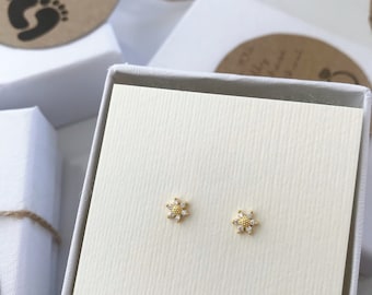 Bridesmaids Gifts • Wedding Jewelry • Baby Shower • Meaningful Gifts • Customized Gifts • Mini Sunflower Studs • Gold Dainty Flower Earrings