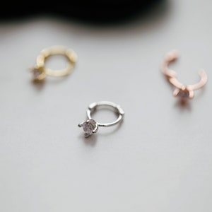 Tiny Diamond Ring Hoop 925 Silver Cartilage Hoop For Sensitive Ears Gold Tragus Piercing Simple Helix Hoop Clip Ring for Babies Kids image 4