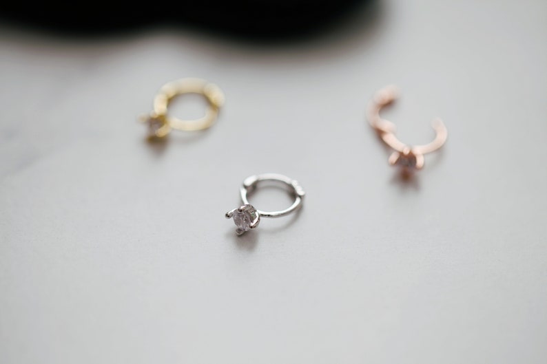 Tiny Diamond Ring Hoop 925 Silver Cartilage Hoop For Sensitive Ears Gold Tragus Piercing Simple Helix Hoop Clip Ring for Babies Kids image 4