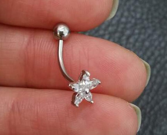 CZ Flower Belly Button Ring Silver Floating Navel Ring Gold Dainty Sparkly Belly Ring Floral Belly Piercing Belly Jewelry Gift Ideas Etsy