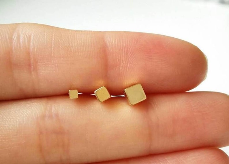Tiny Gold Earrings Square Cartilage earrings cube studs Etsy