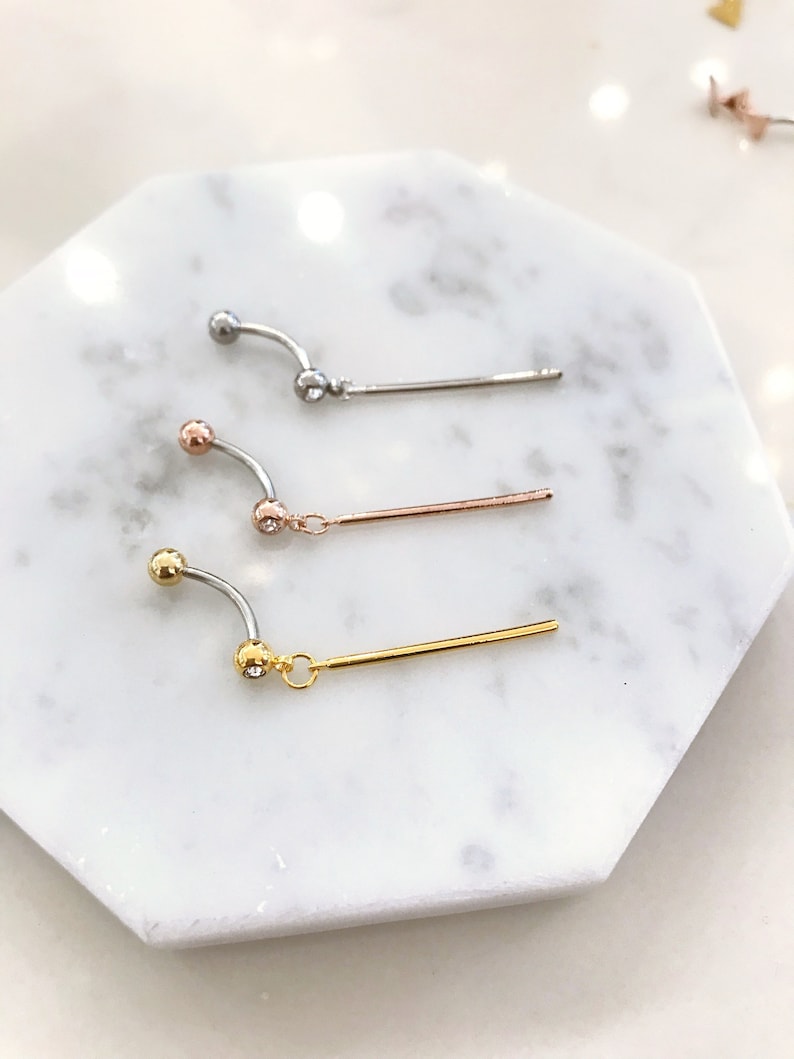 Bar Dangle Belly Button Ring Rose Gold Belly Ring Gold Belly Etsy
