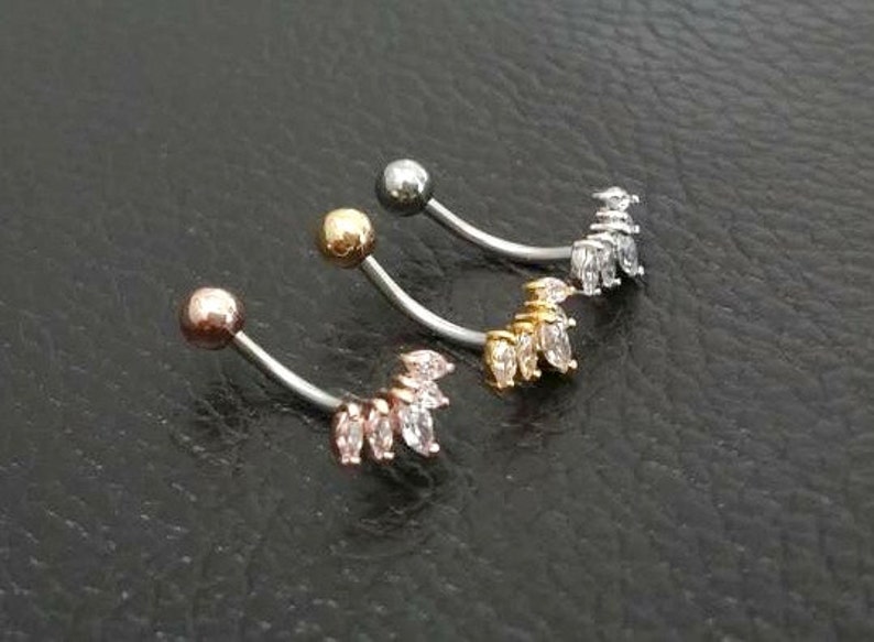 CZ Crown Belly Button Ring Floating Navel Ring Tiara Gold Belly Ring Dainty Crown Navel Ring Belly Piercing Small Belly Jewelry image 2