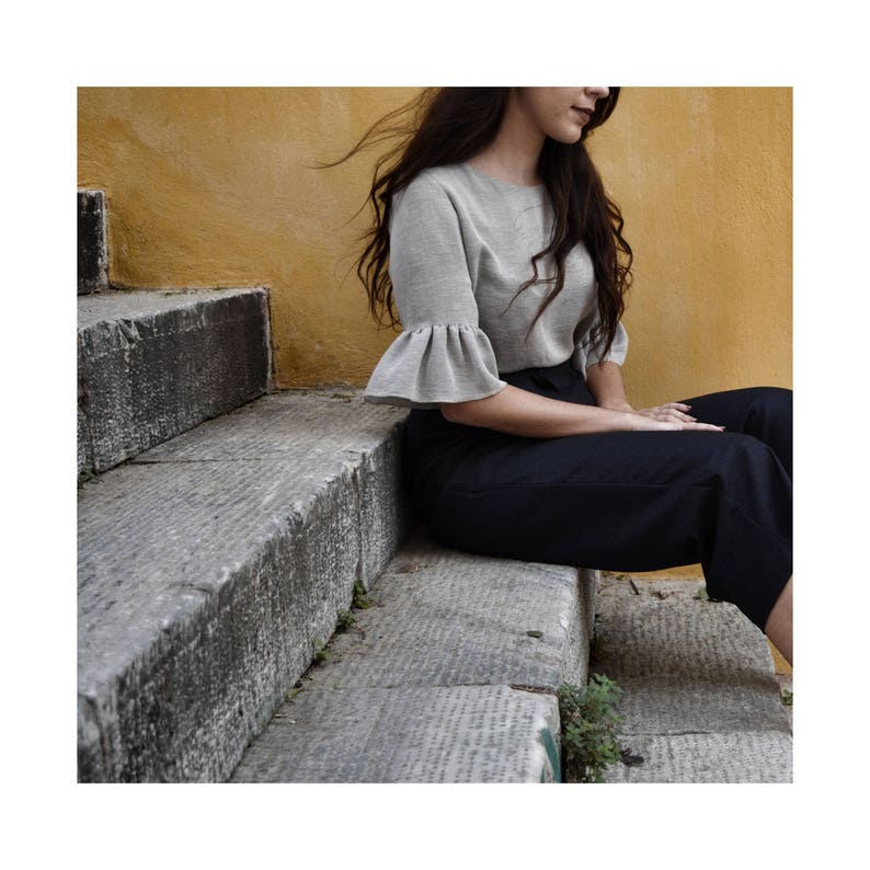 romantic summer top chic blouse Minimal top summer crop top grey top cropped blouse transparent top ruffled blouse romantic blouse