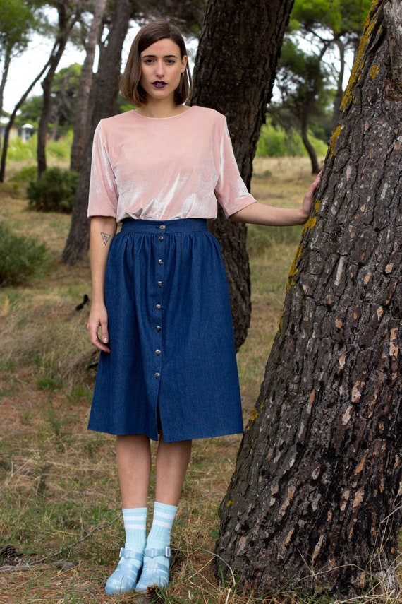 Slit front skirt skirt with pockets midi skirt button | Etsy