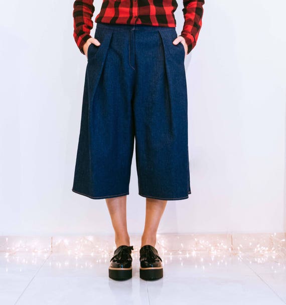 denim culotte shorts