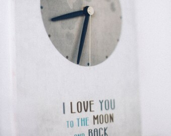 WHITE WOODEN CLOCK i Love You to the Moon and Back Nursery Decor Kids Room Wall Gift for Children Wedding Engagement