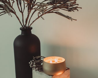 beeswax candle in a metal can (gold or black color)