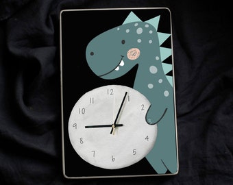 DINOSAUR WALL CLOCK Wooden Kids Room Children Boys Birthday Gift Decor Dino Educating Learn Tell Time Dinosaur Love Toy Montessori