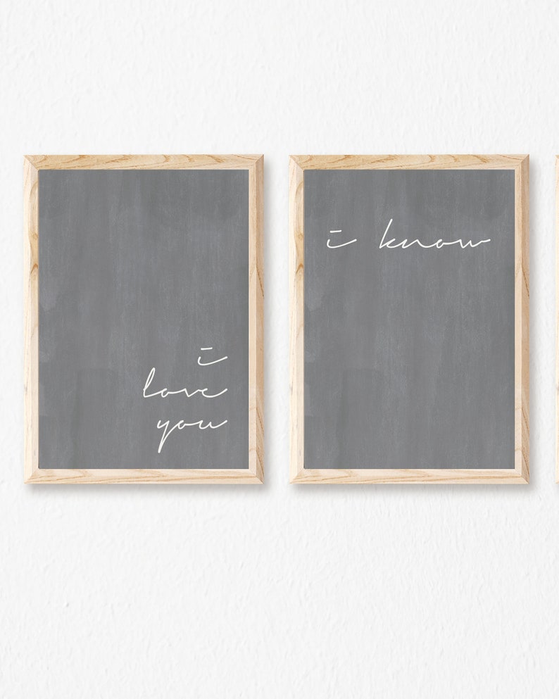 I LOVE YOU i know Downloadable Prints Minimalism Wall Art Poster Download Print Set of 2 Printable Bedroom Quote Han and Leia Star Wars Sign image 1