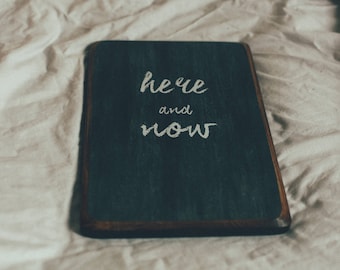 HERE and NOW Black Wooden Signs Inspirational Wall Art Quote Home Decor Chalkboard Rustic Minimalism Graduation Gift