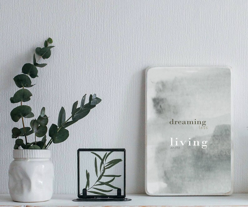 Dreaming less Housewarming Gift Minimalism Scandinavian Style Wall Decor Sayings Inspirational Quotes WHITE WOODEN SIGN Living more