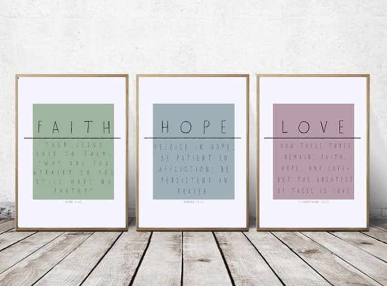 BIBLE VERSE ART Christian Printable Corinthians 13:13 Downloadable Digital Print Set, Wall Print Decor Love Faith Hope image 8